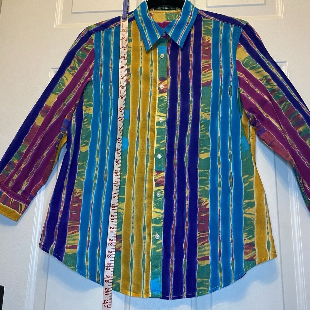 Lauren Ralph Lauren Striped Cotton Blouse Vibrant Colorful Top Sz S 3/4 Sleeves - Picture 8 of 12